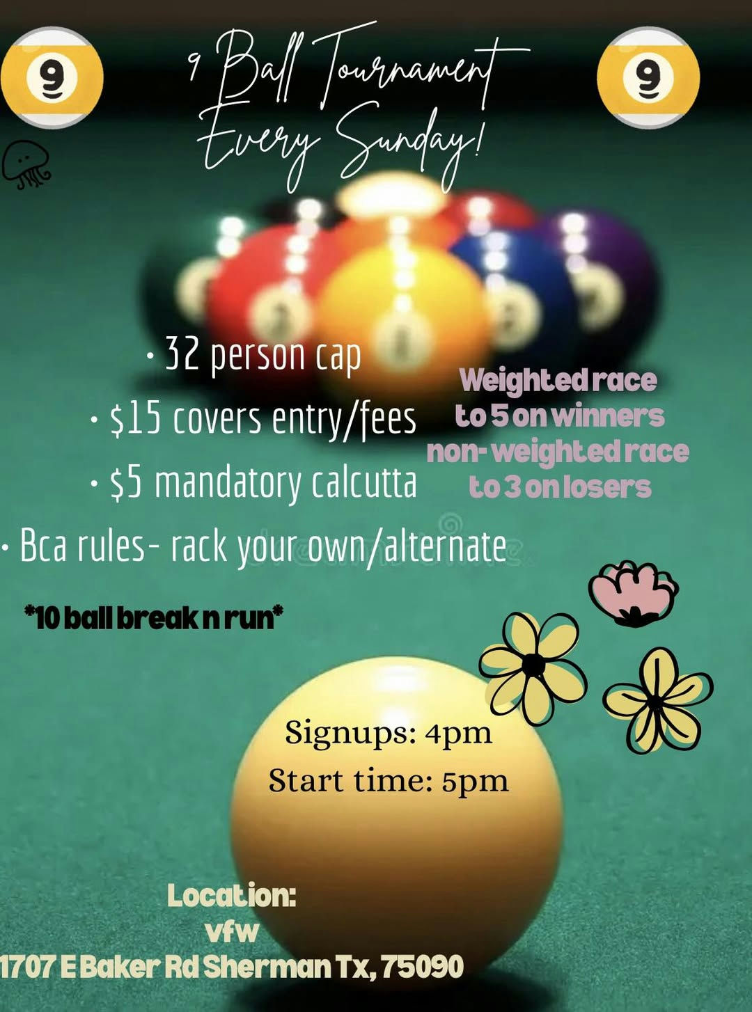 9 Ball Tournament flyer