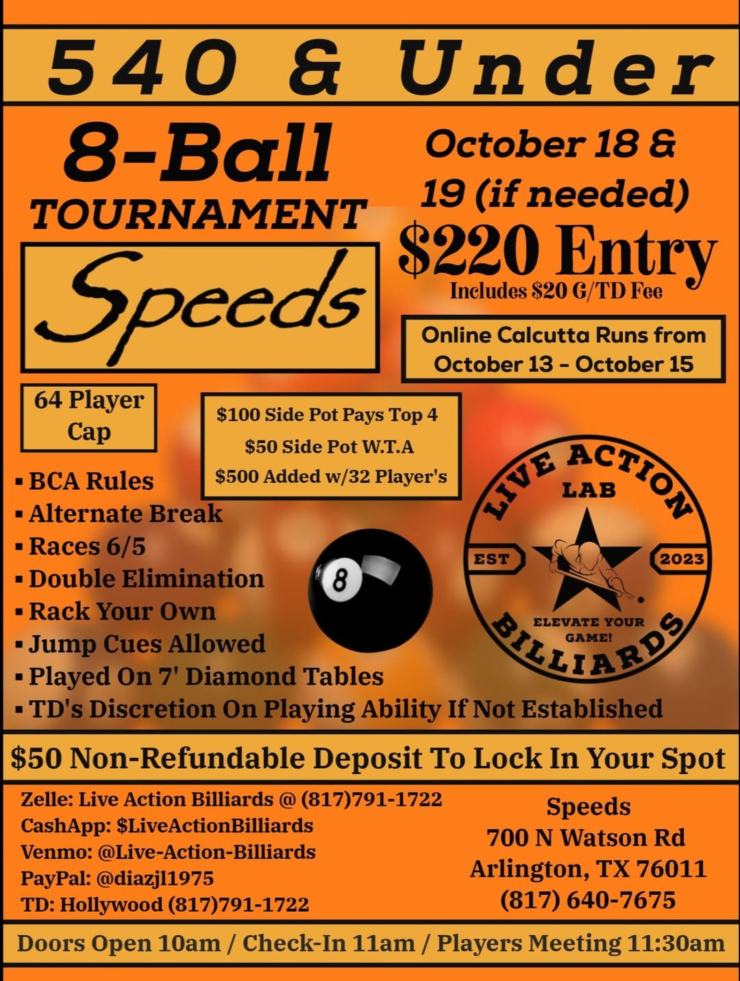 540 & Under 8-Ball Tournament flyer