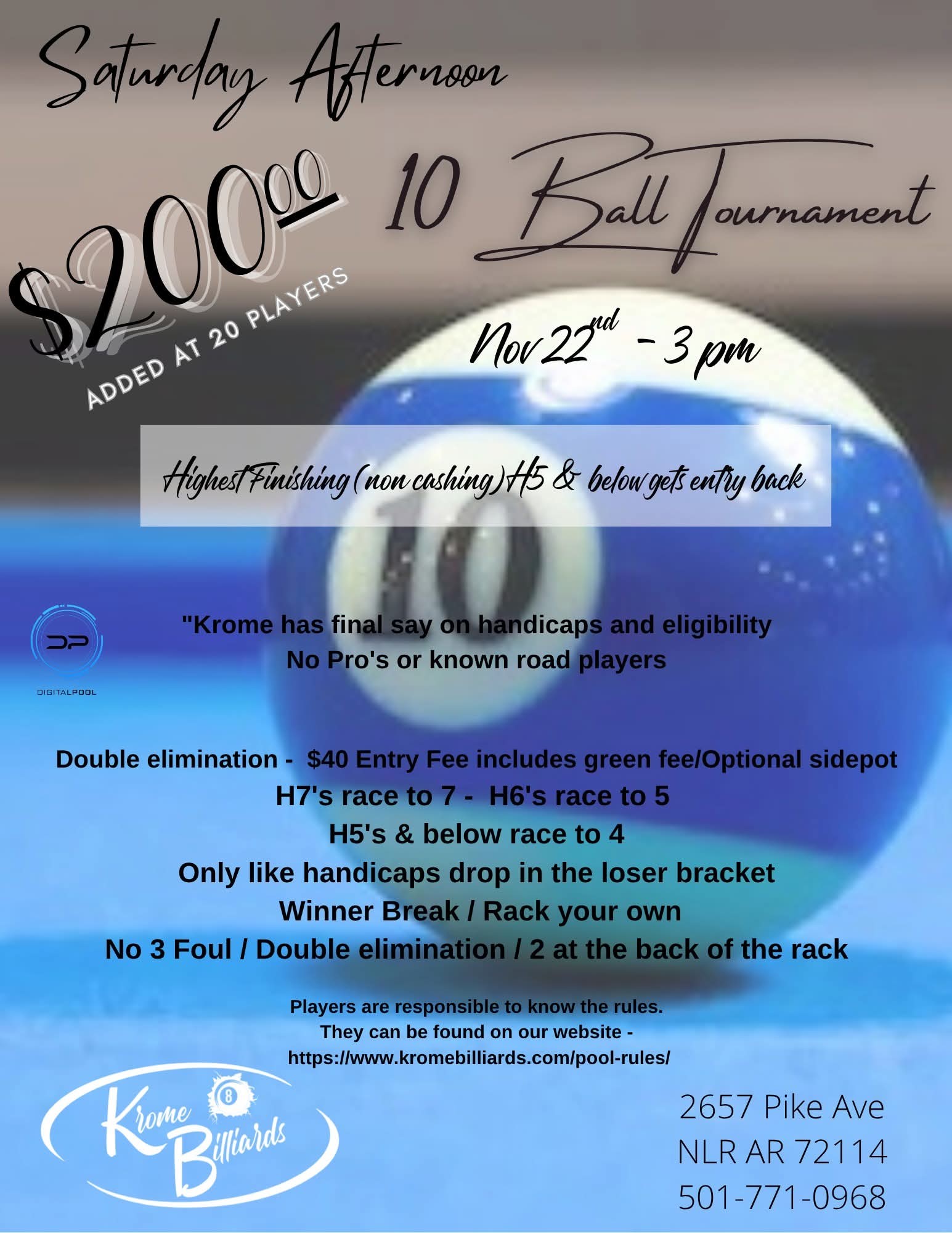 10 Ball Tournament flyer