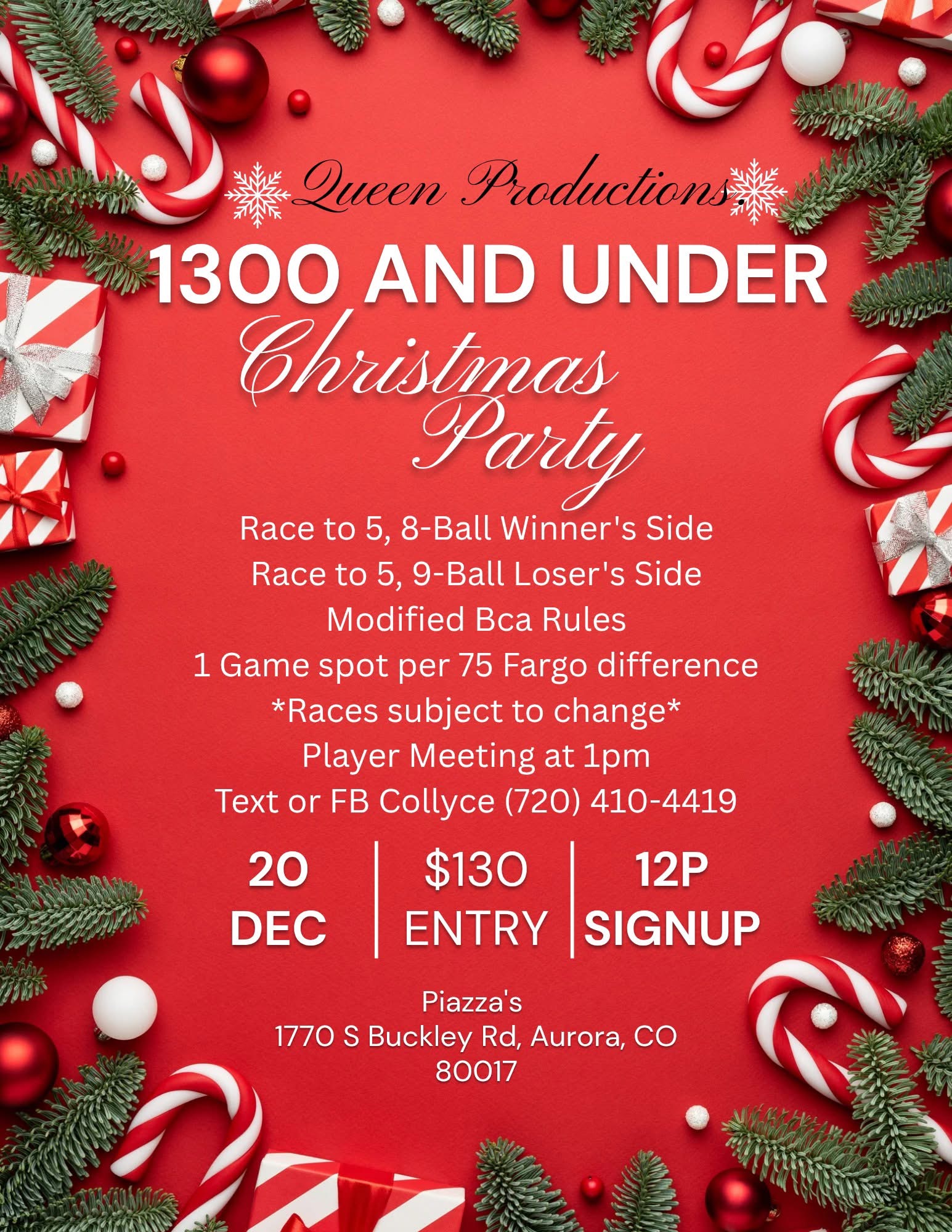1300 And Under Christmas Party flyer
