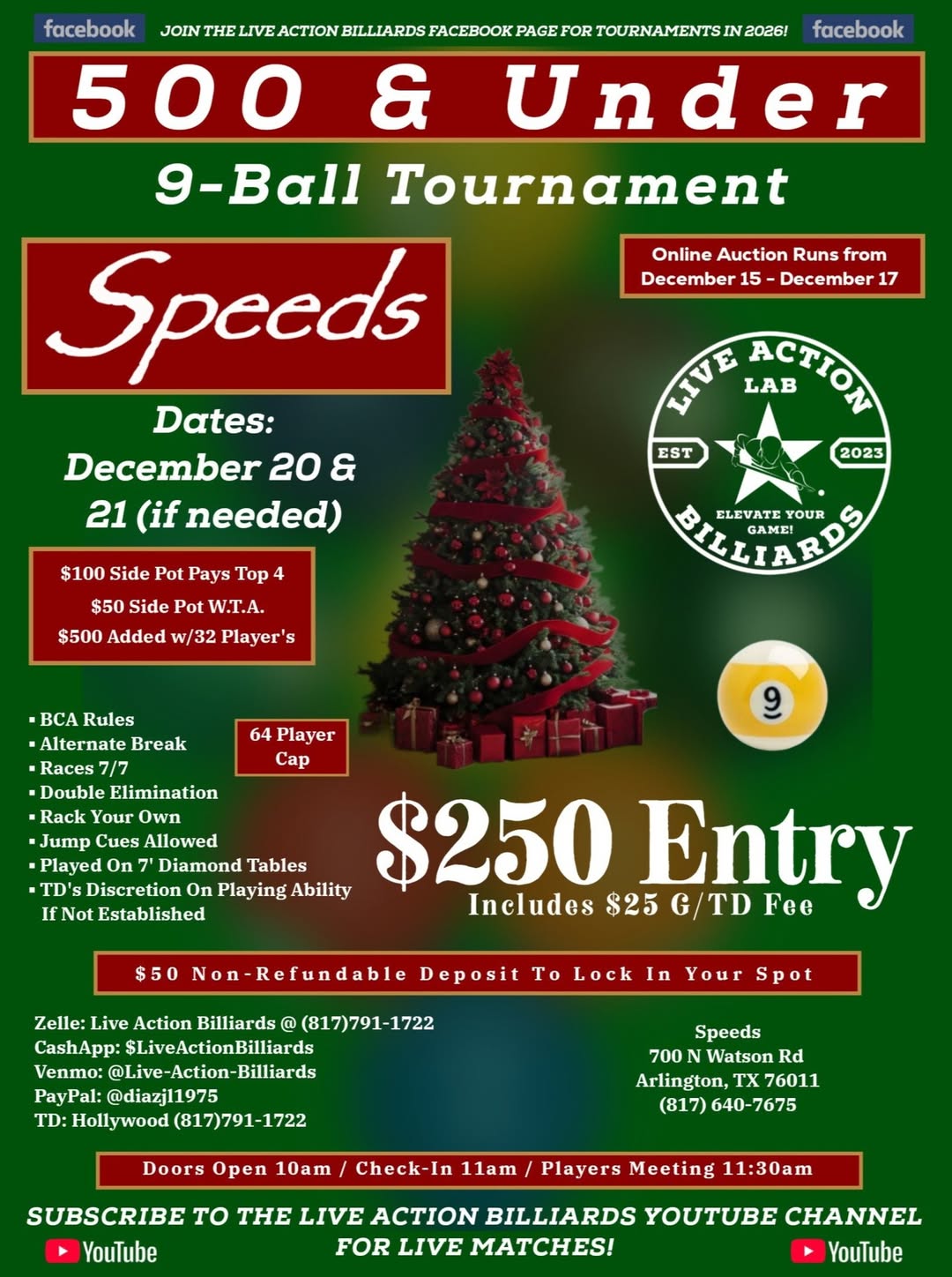 500 & Under 9-Ball Tournament flyer
