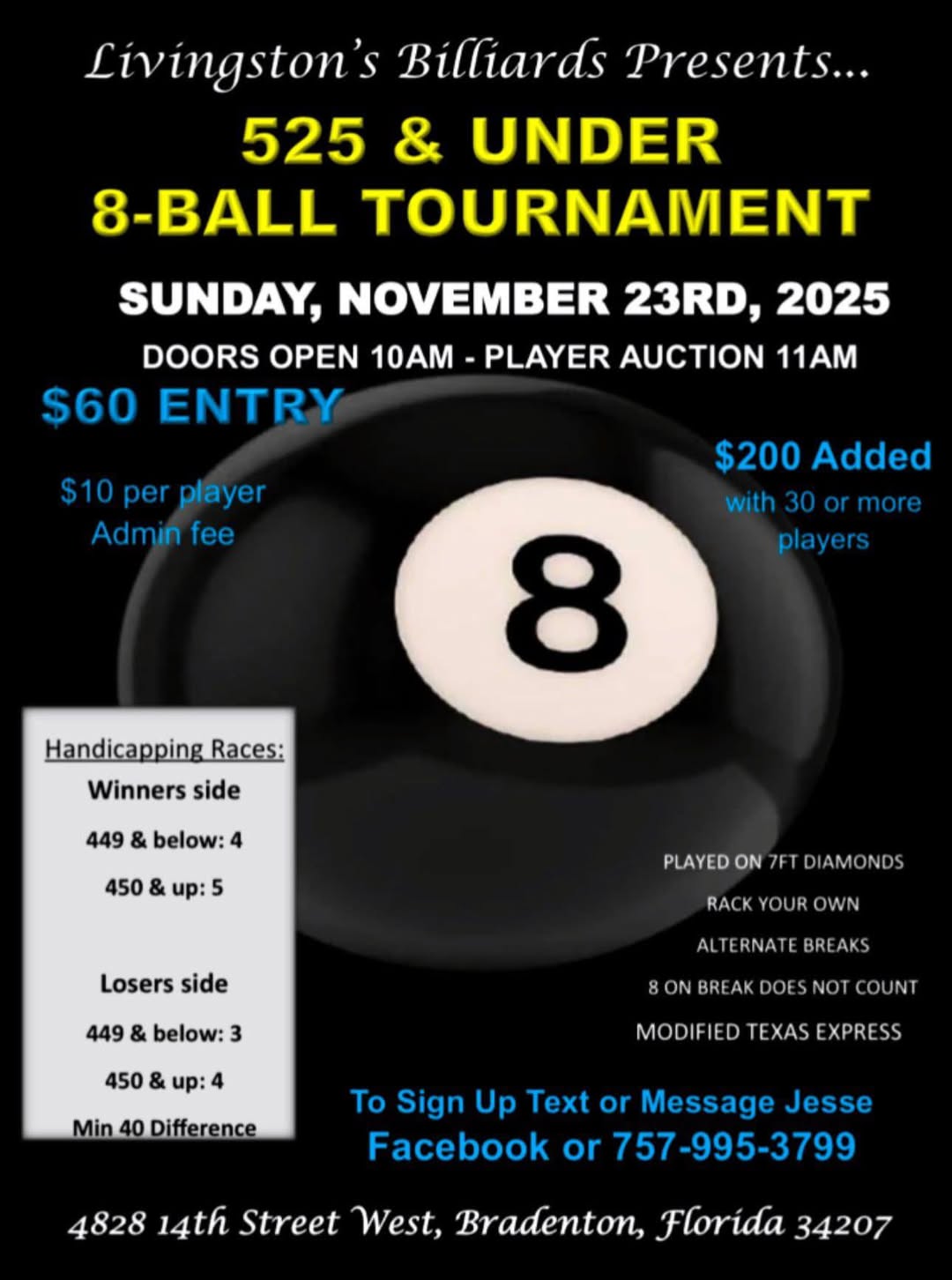 525 & Under 8-Ball Tournament flyer