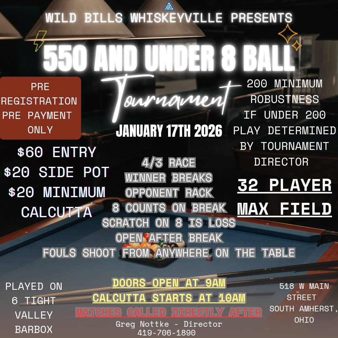 550 And Under 8 Ball Tournament flyer