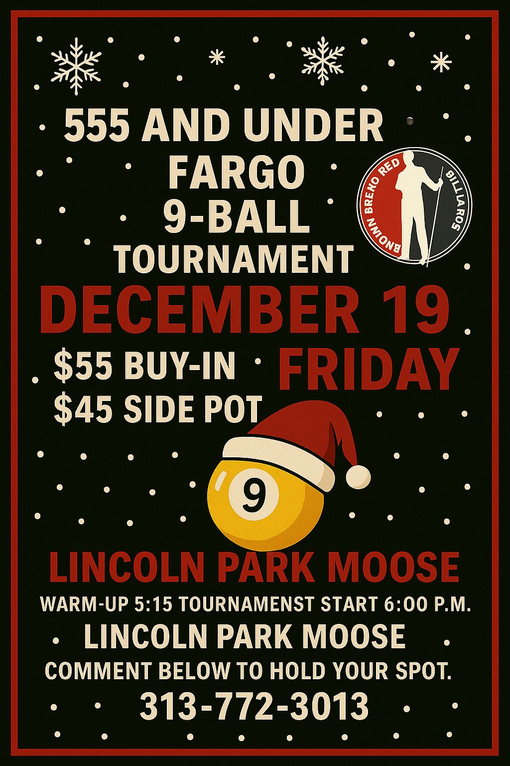 555 And Under Fargo 9-Ball Tournament flyer