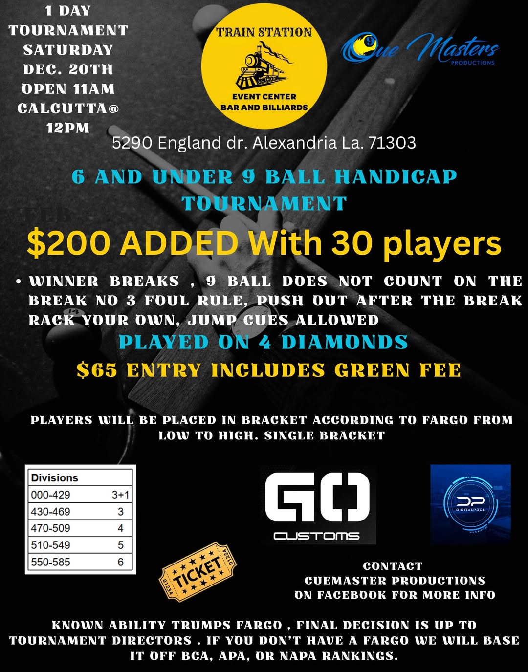 6 And Under 9 Ball Handicap Tournament flyer