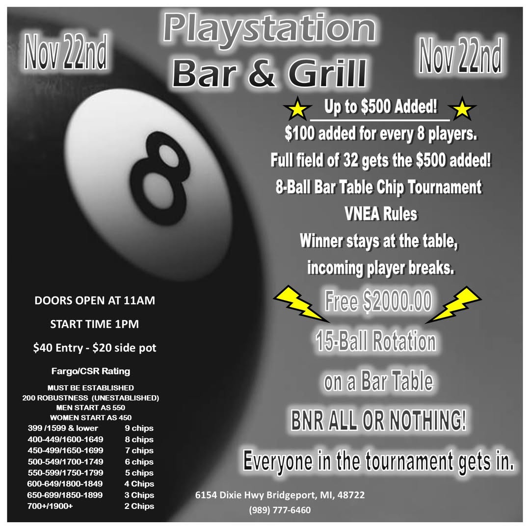 8-Ball Bar Table Chip Tournament flyer