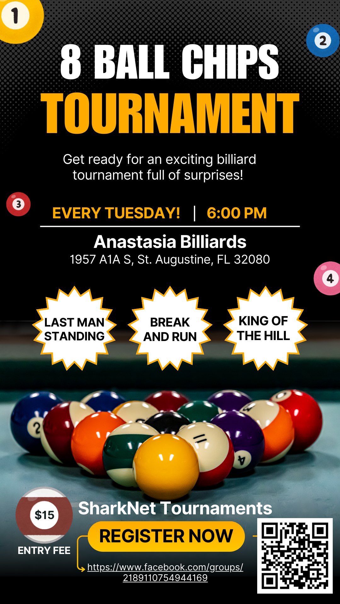 8 Ball Chips Tournament flyer