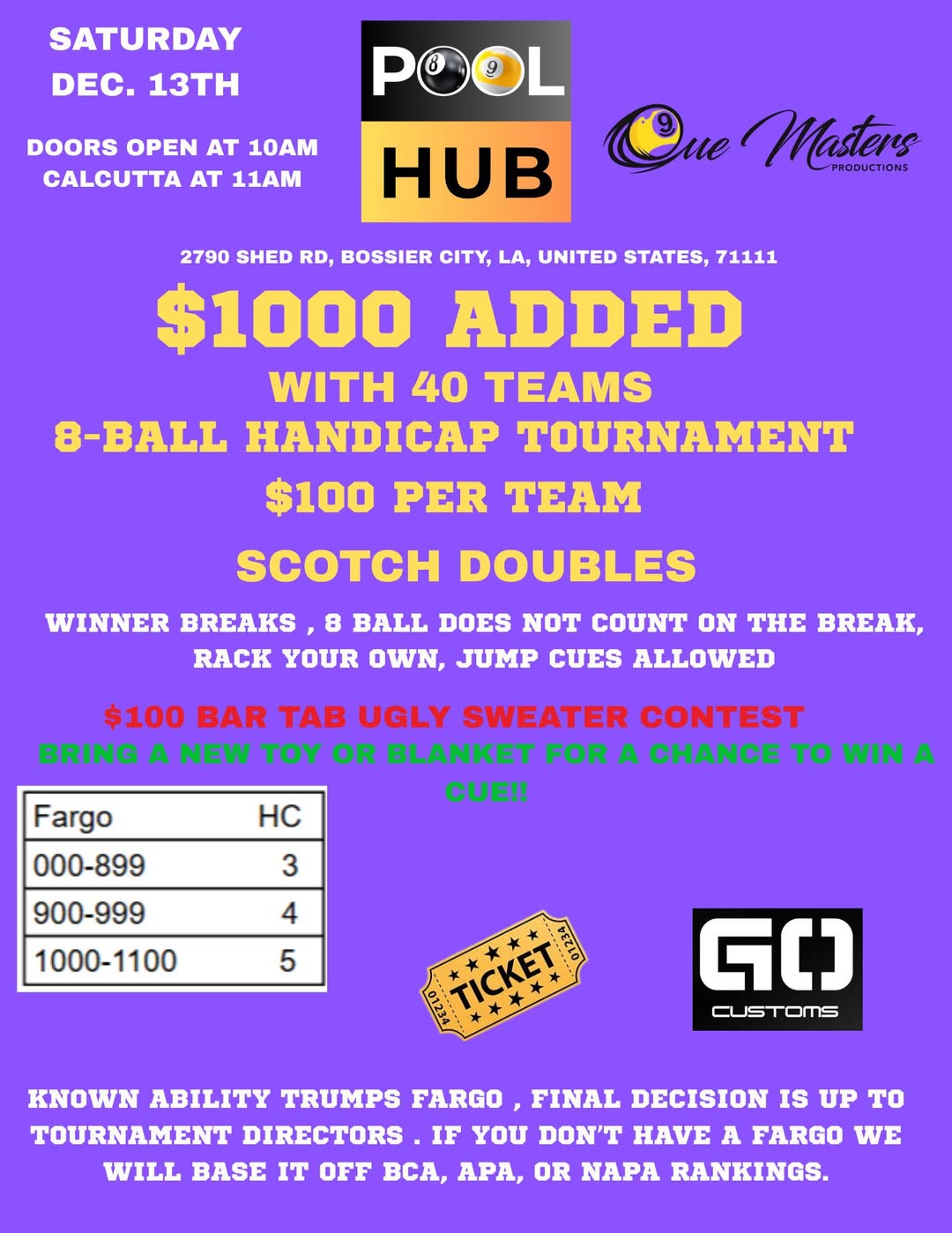 8-Ball Handicap Tournament flyer