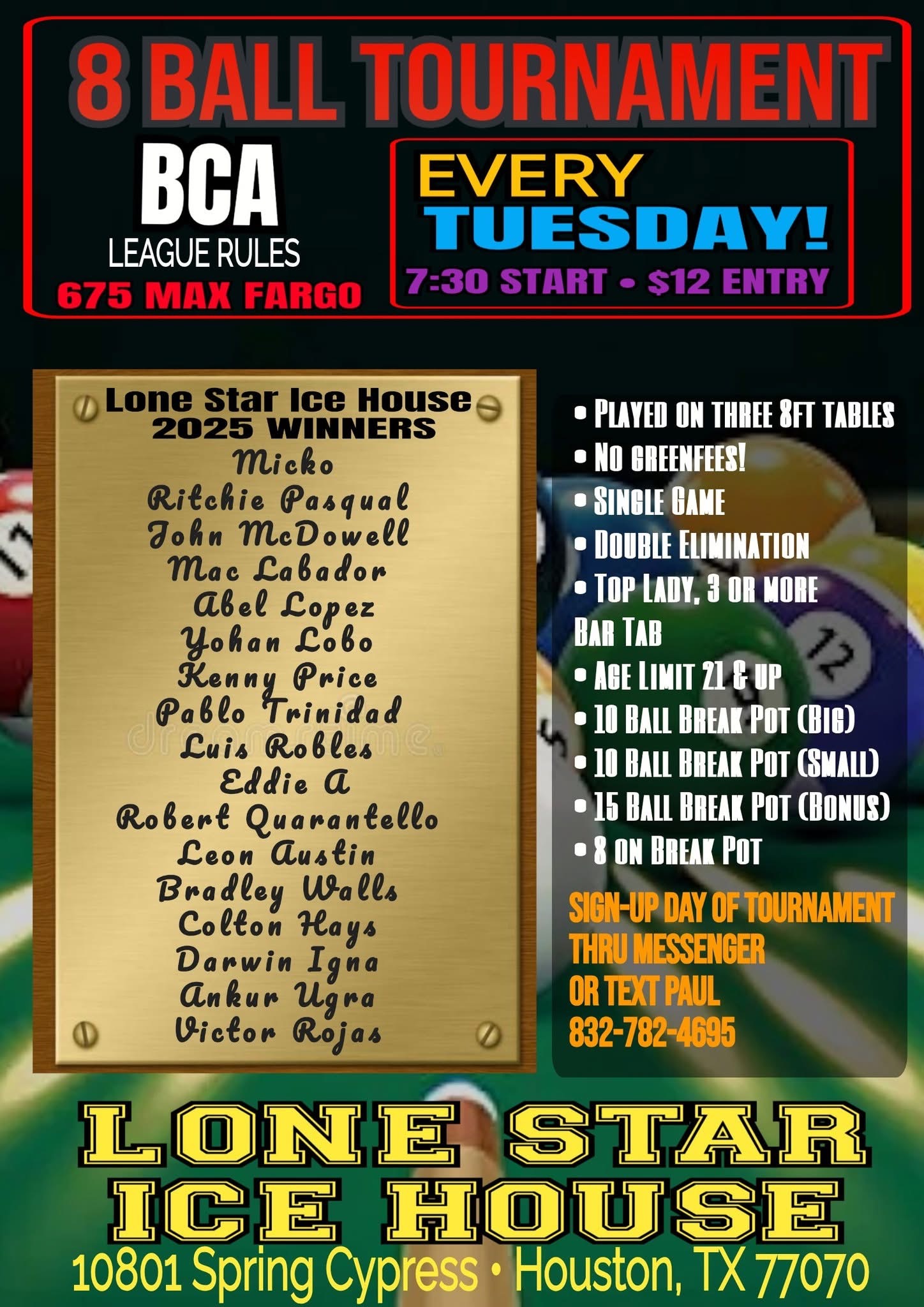 8 Ball Tournament flyer