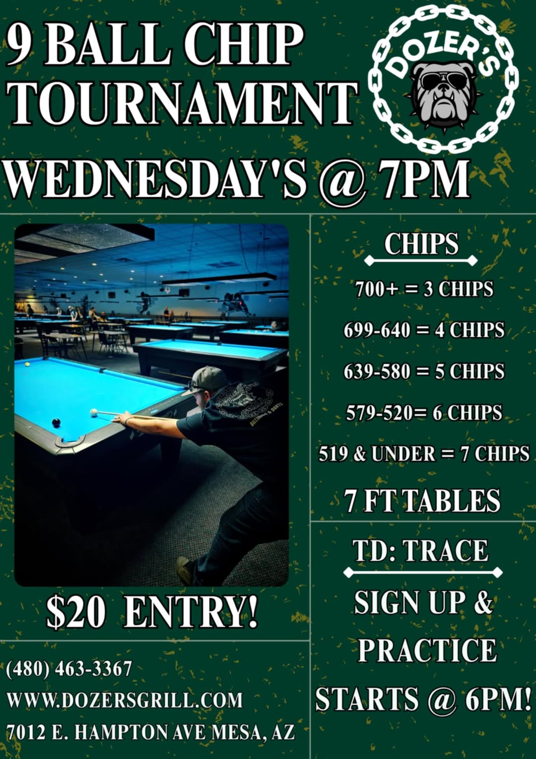 9 Ball Chip Tournament flyer
