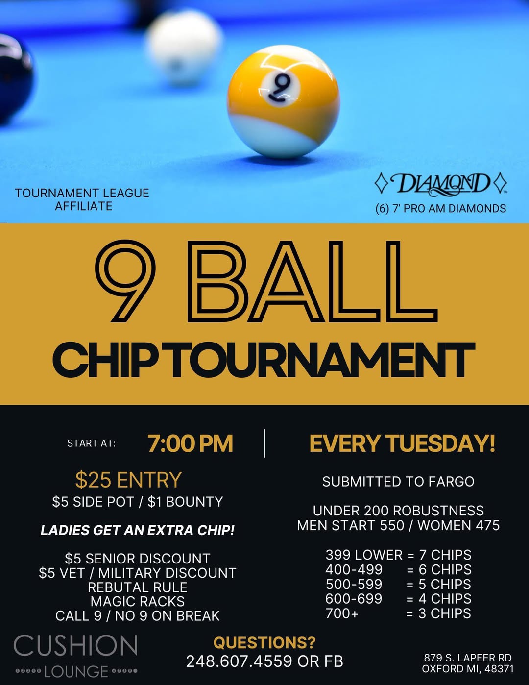 9 Ball Chip Tournament flyer