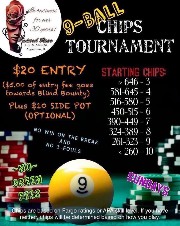9-Ball Chips Tournament flyer