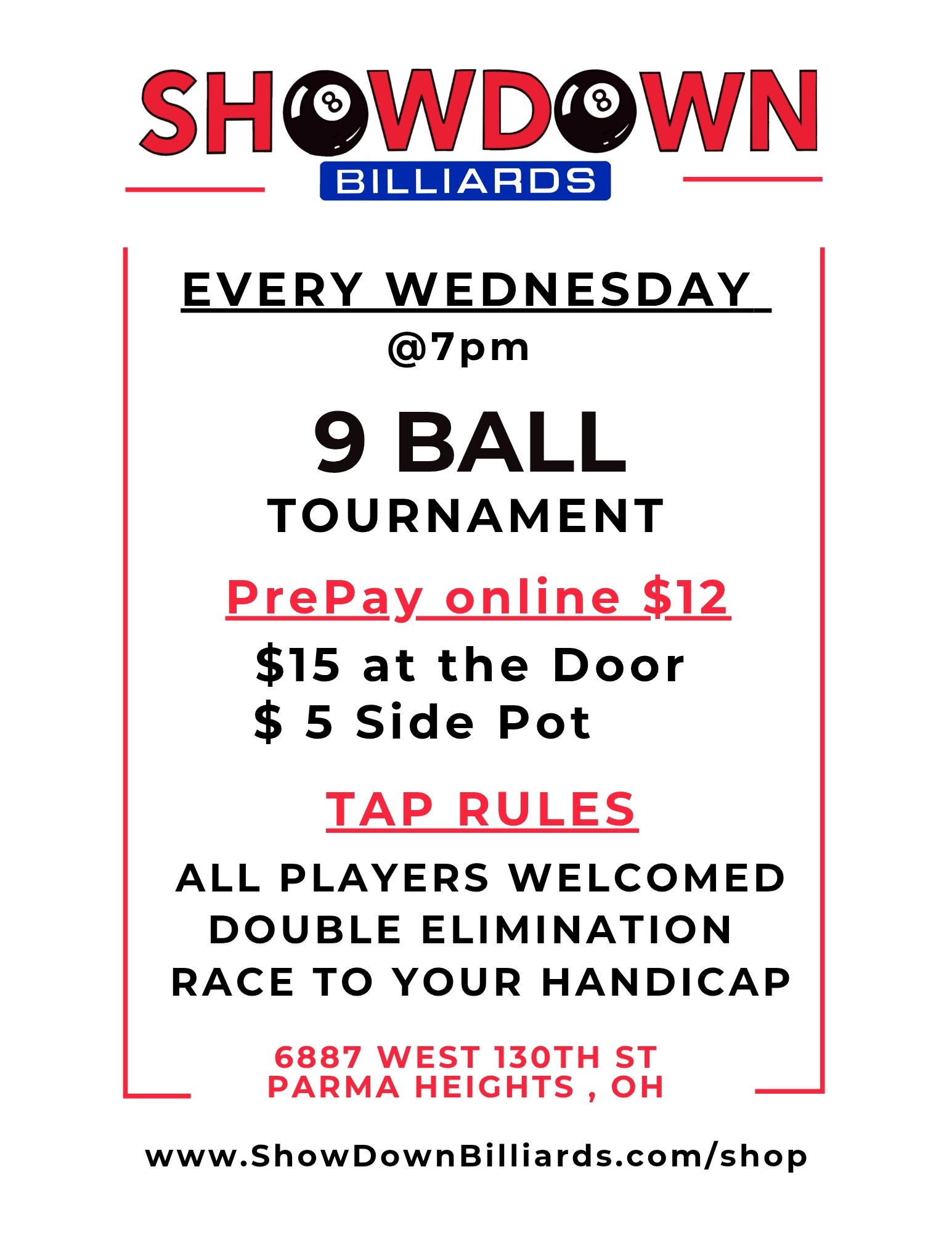 9 Ball Tournament flyer