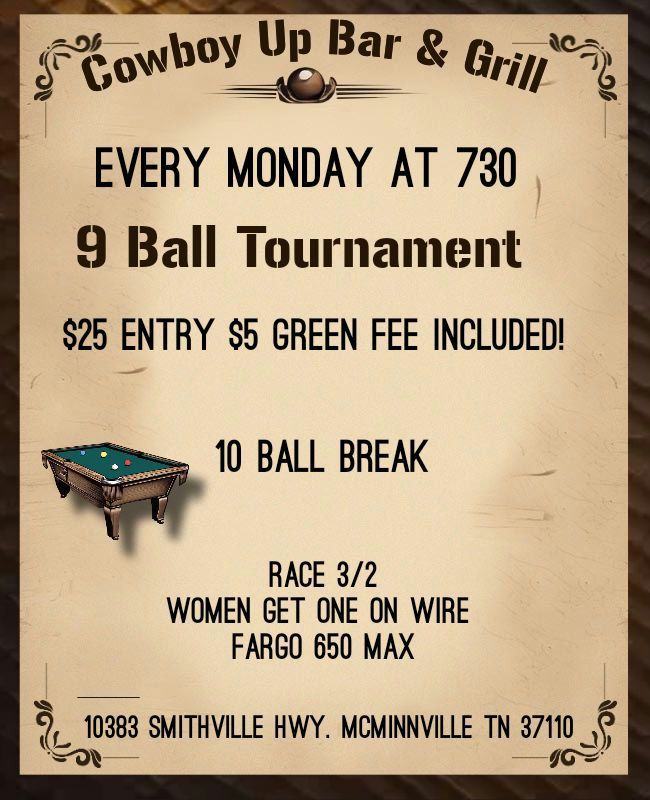 9 Ball Tournament flyer