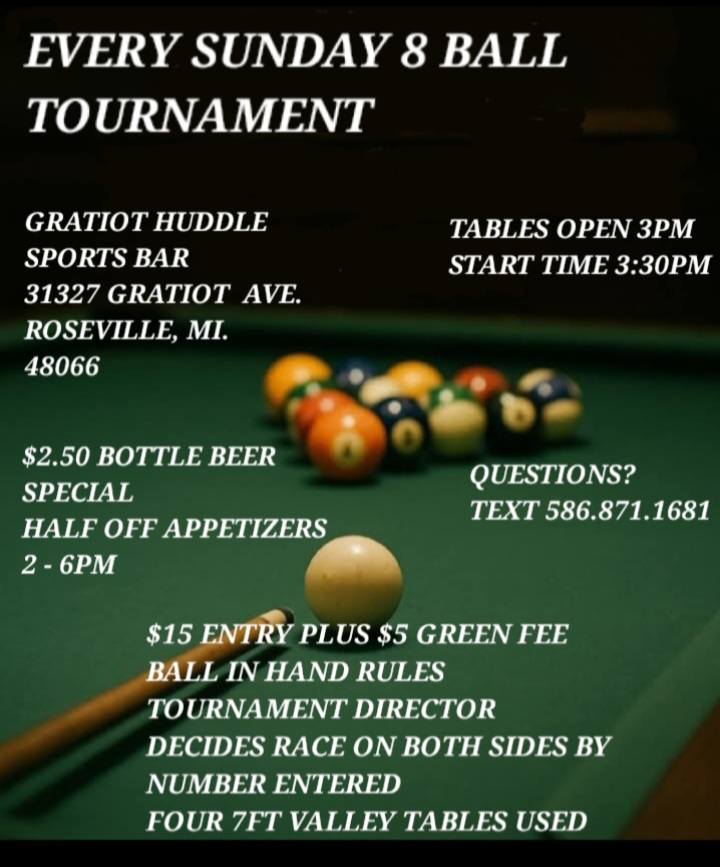 Every Sunday 8 Ball Tournament flyer