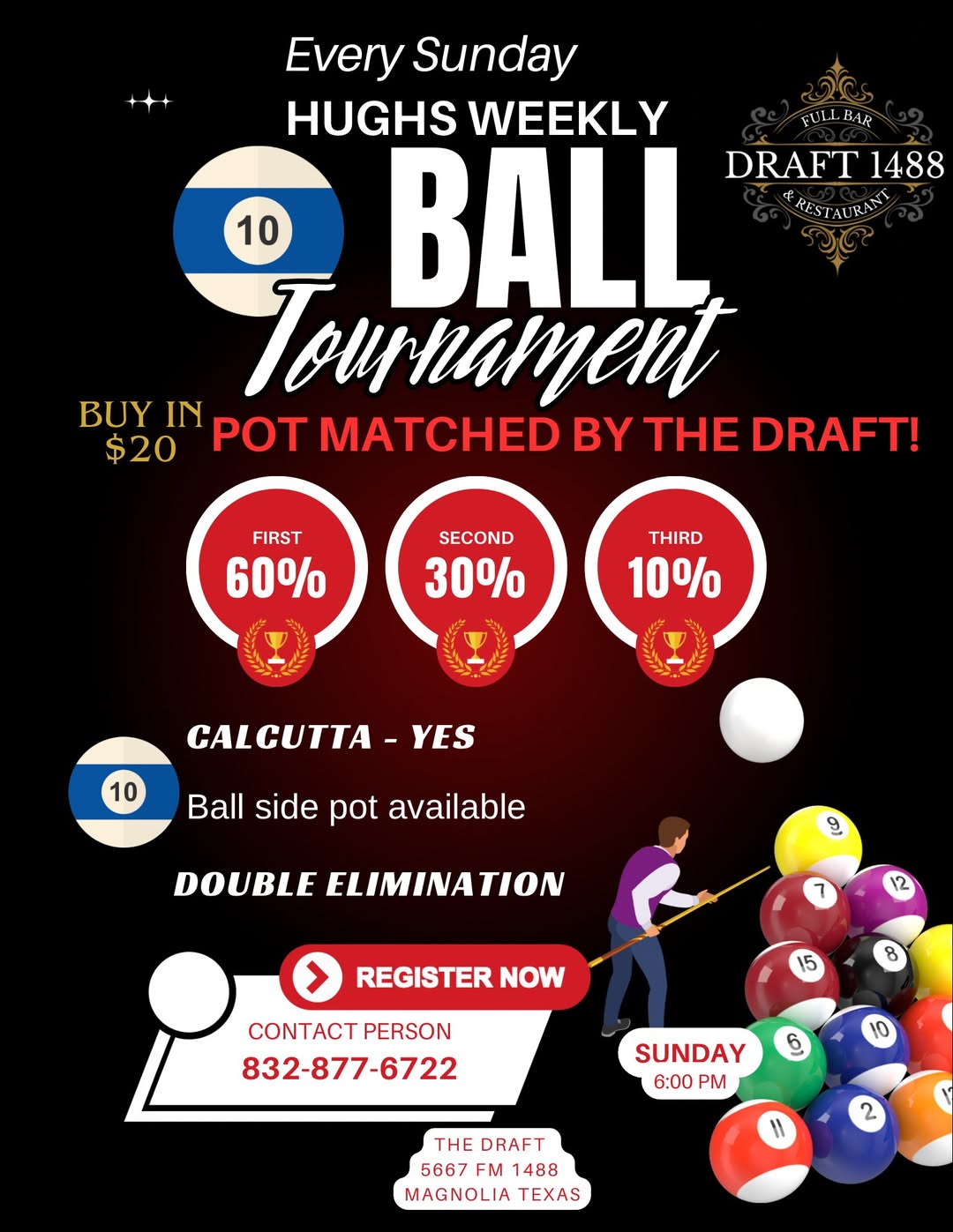 Hugh's Weekly 10 Ball Tournament flyer