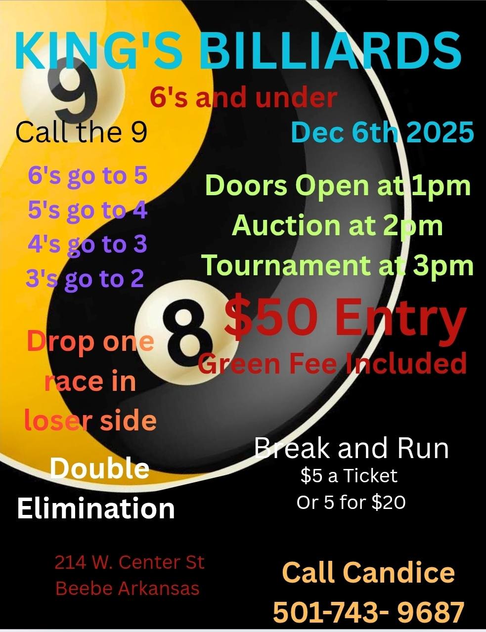 King's Billiards 6's and Under flyer