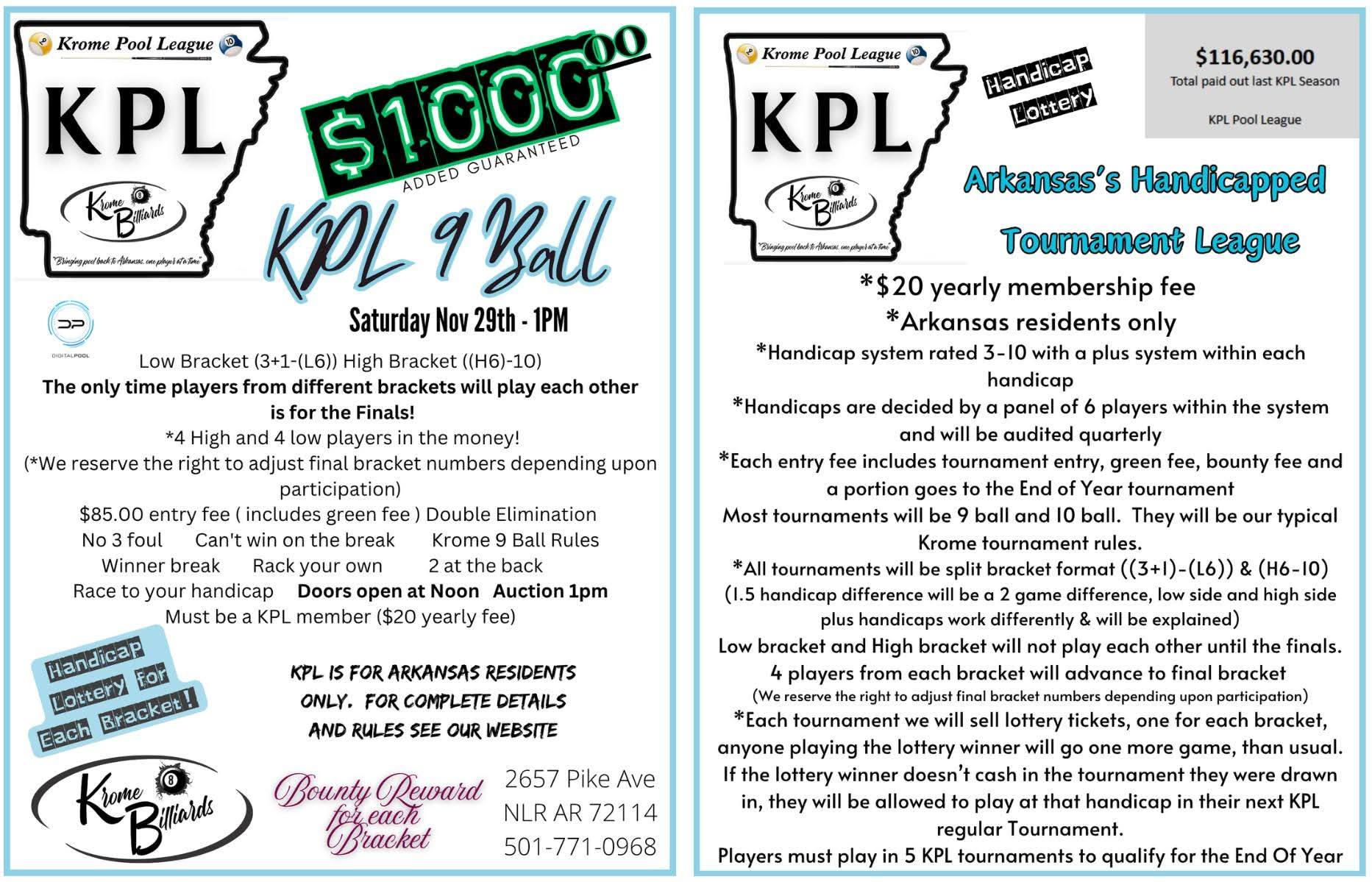 KPL 9 Ball flyer