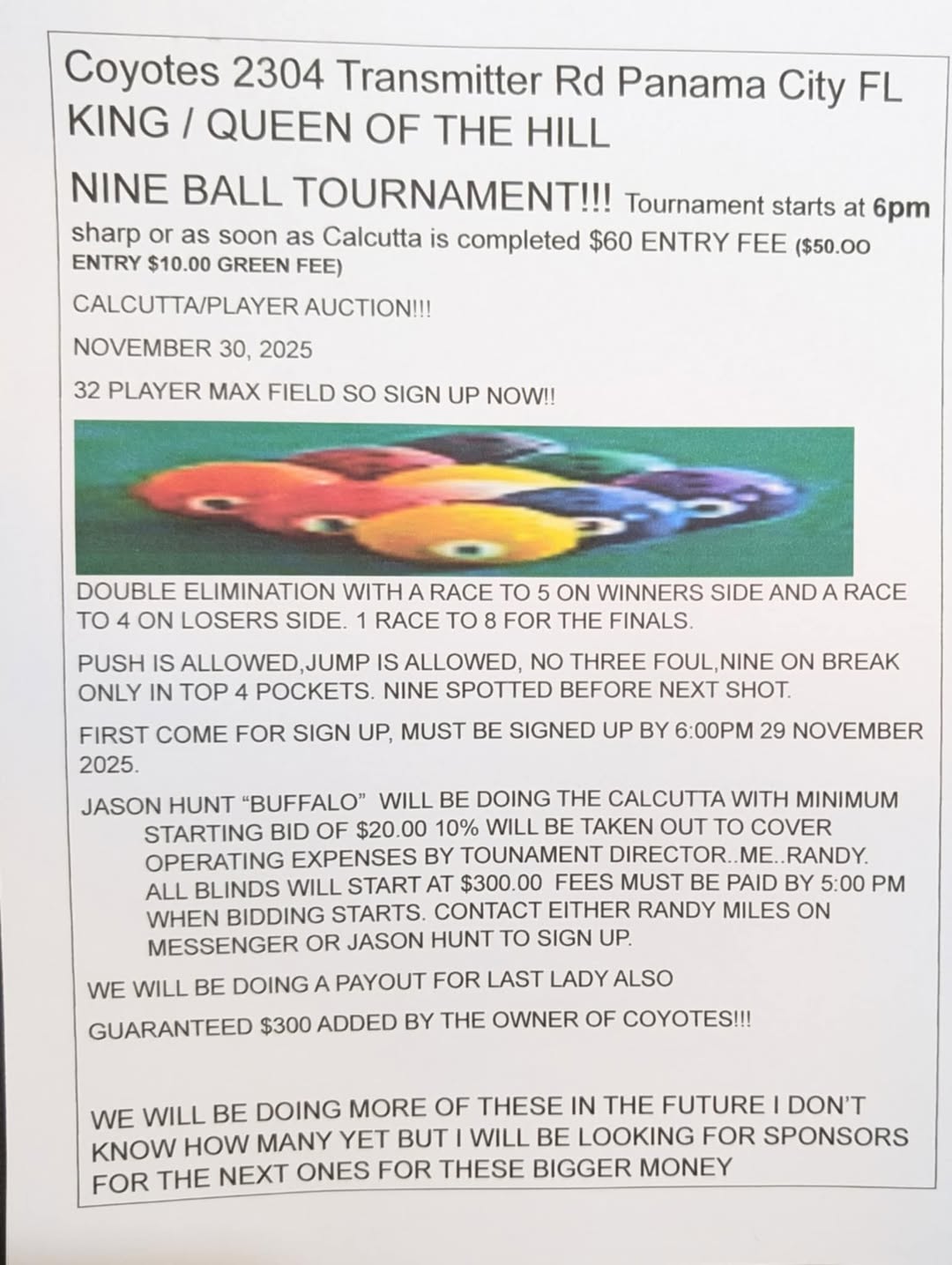Nine Ball Tournament flyer