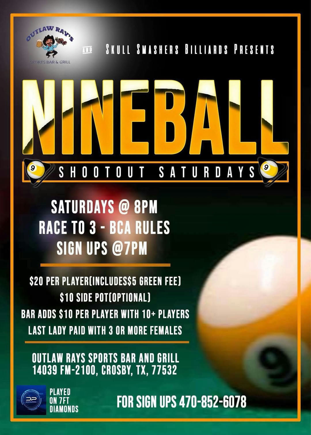 Nineball Shootout Saturdays flyer