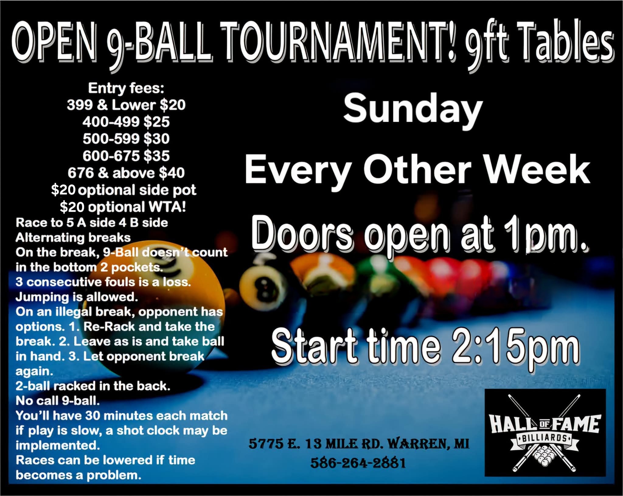 Open 9-Ball Tournament! flyer