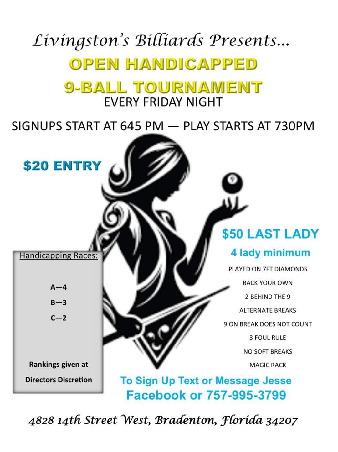 Open Handicapped 9-Ball Tournament flyer
