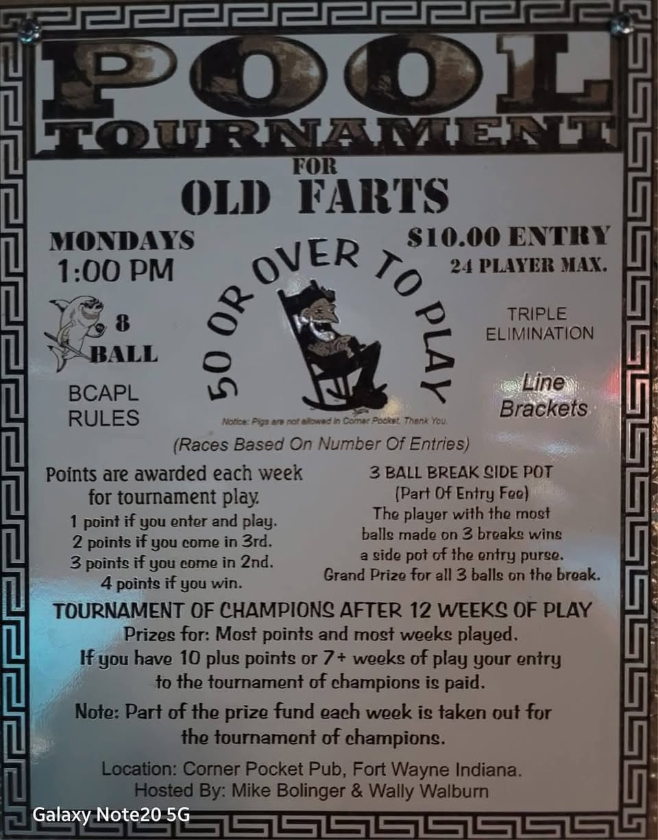 Pool Tournament for Old Farts flyer