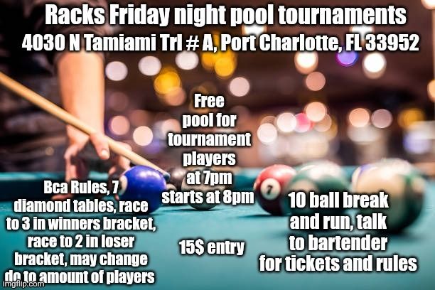 Racks Friday Night Pool Tournaments flyer