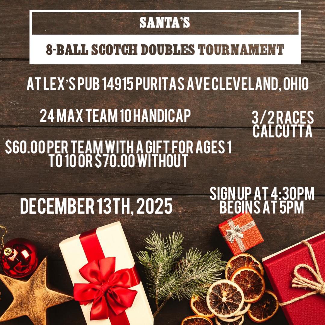 Santa's 8-Ball Scotch Doubles Tournament flyer