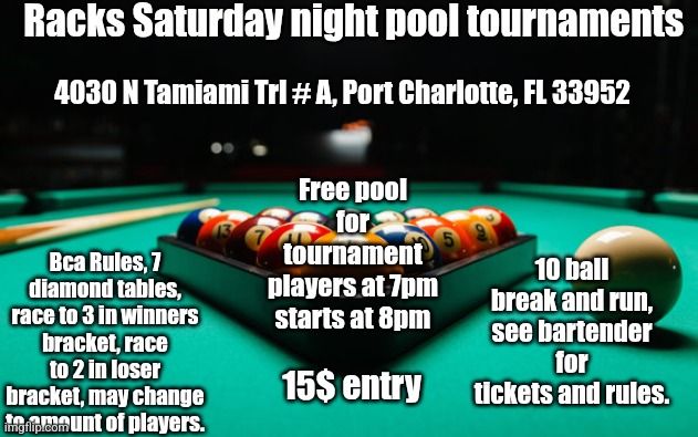 Saturday Night Pool Tournaments flyer