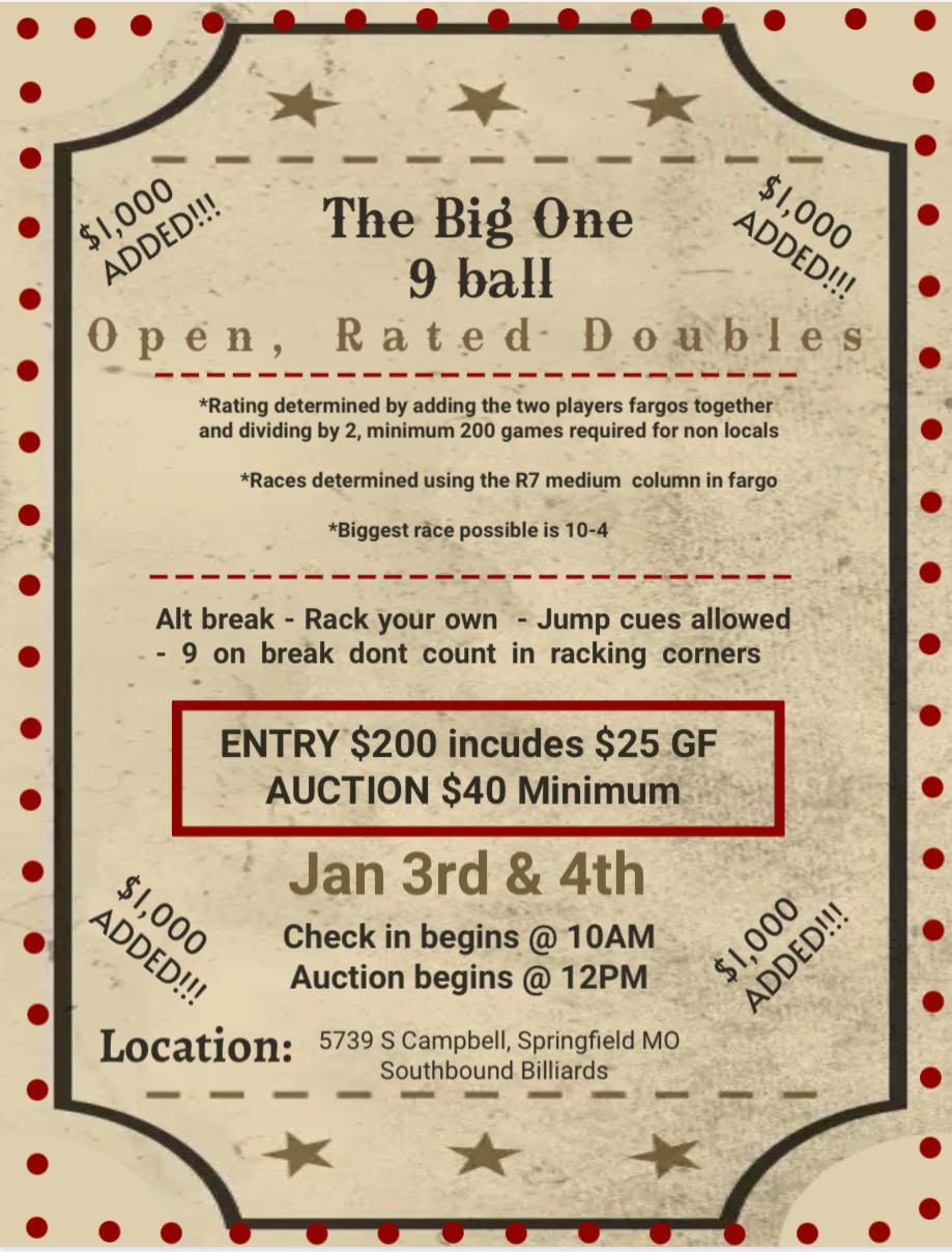 The Big One 9 Ball Open, Rated Doubles flyer