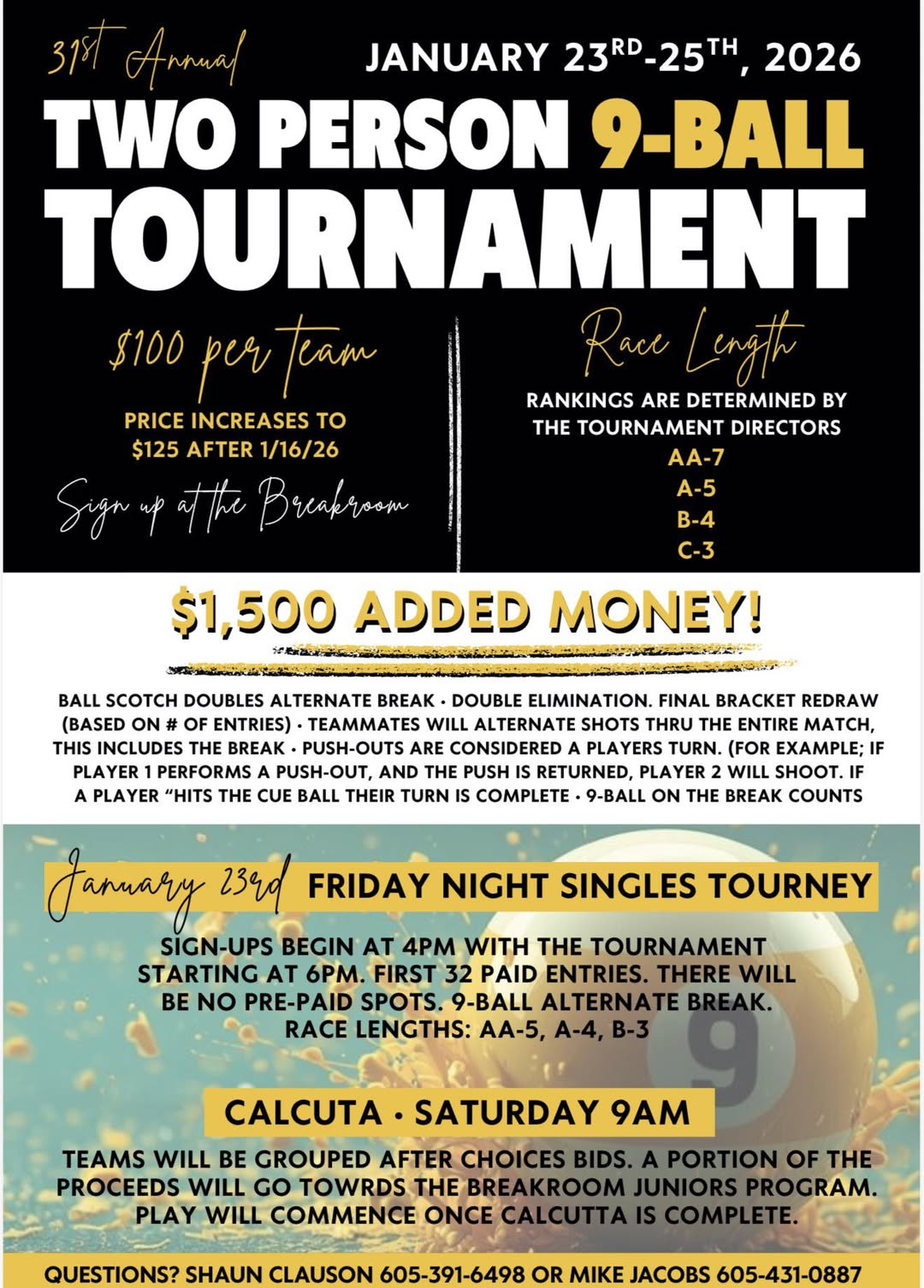 Two Person 9-Ball Tournament flyer