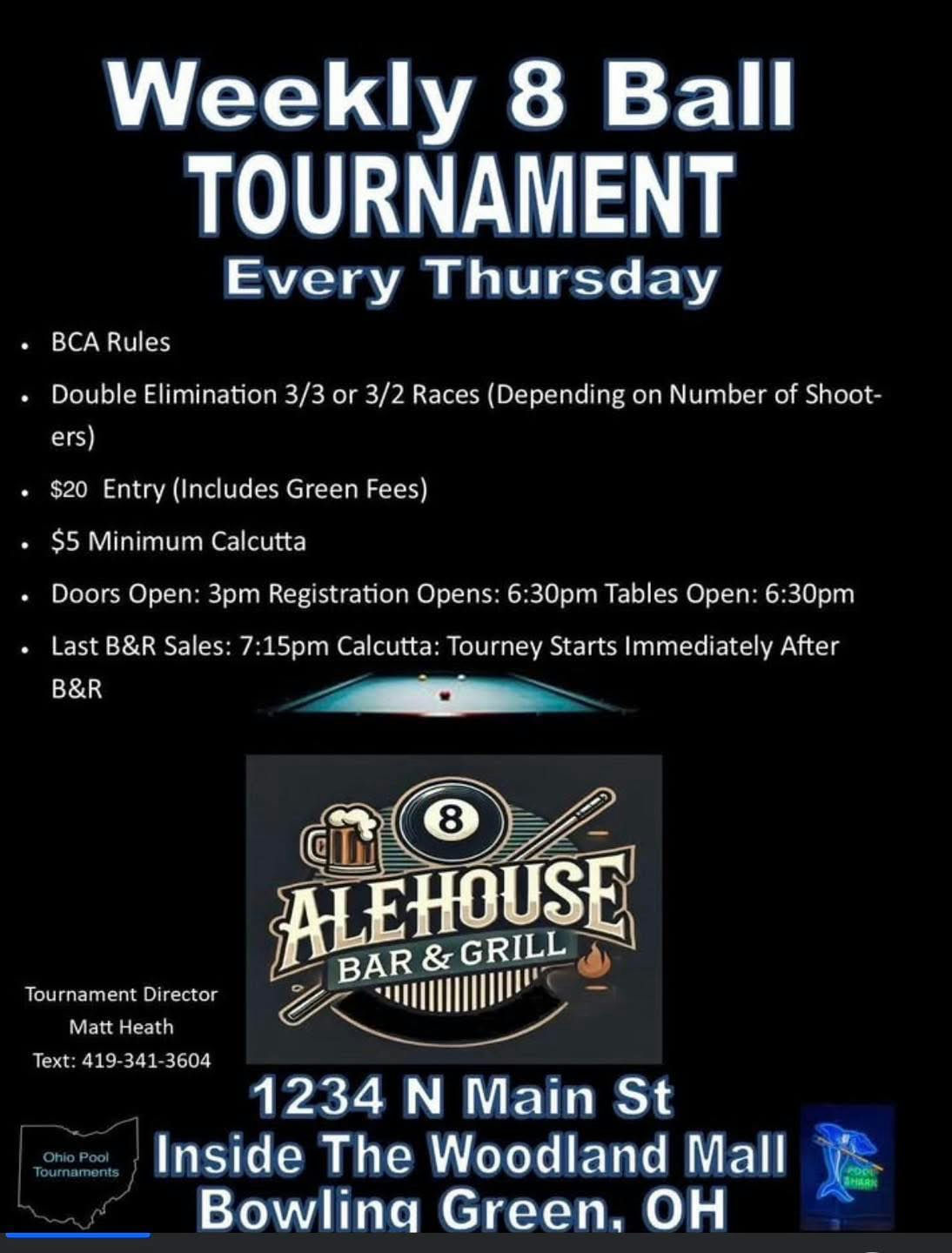 Weekly 8 Ball Tournament flyer