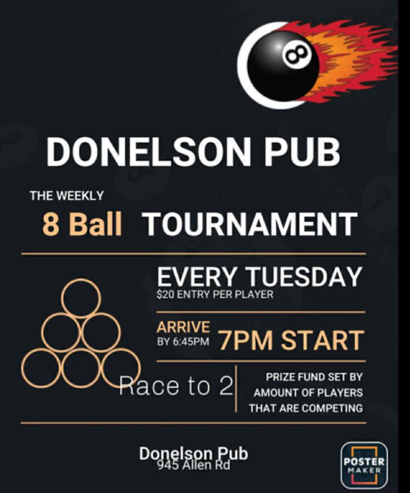 Weekly 8 Ball Tournament flyer