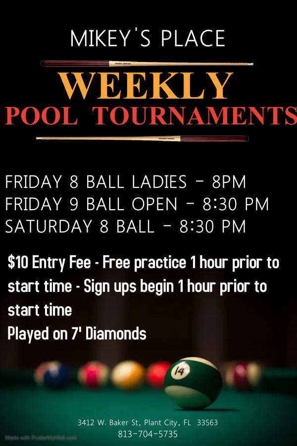 Weekly Pool Tournaments flyer