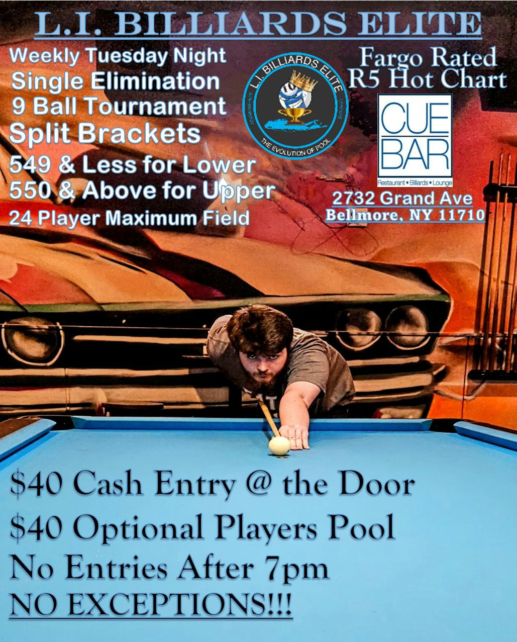 Weekly Tuesday Night 9 Ball Tournament flyer
