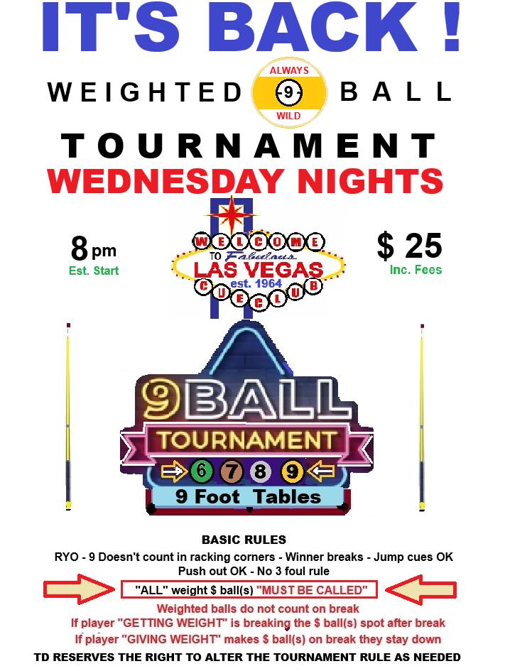 Weighted 9 Ball Tournament flyer