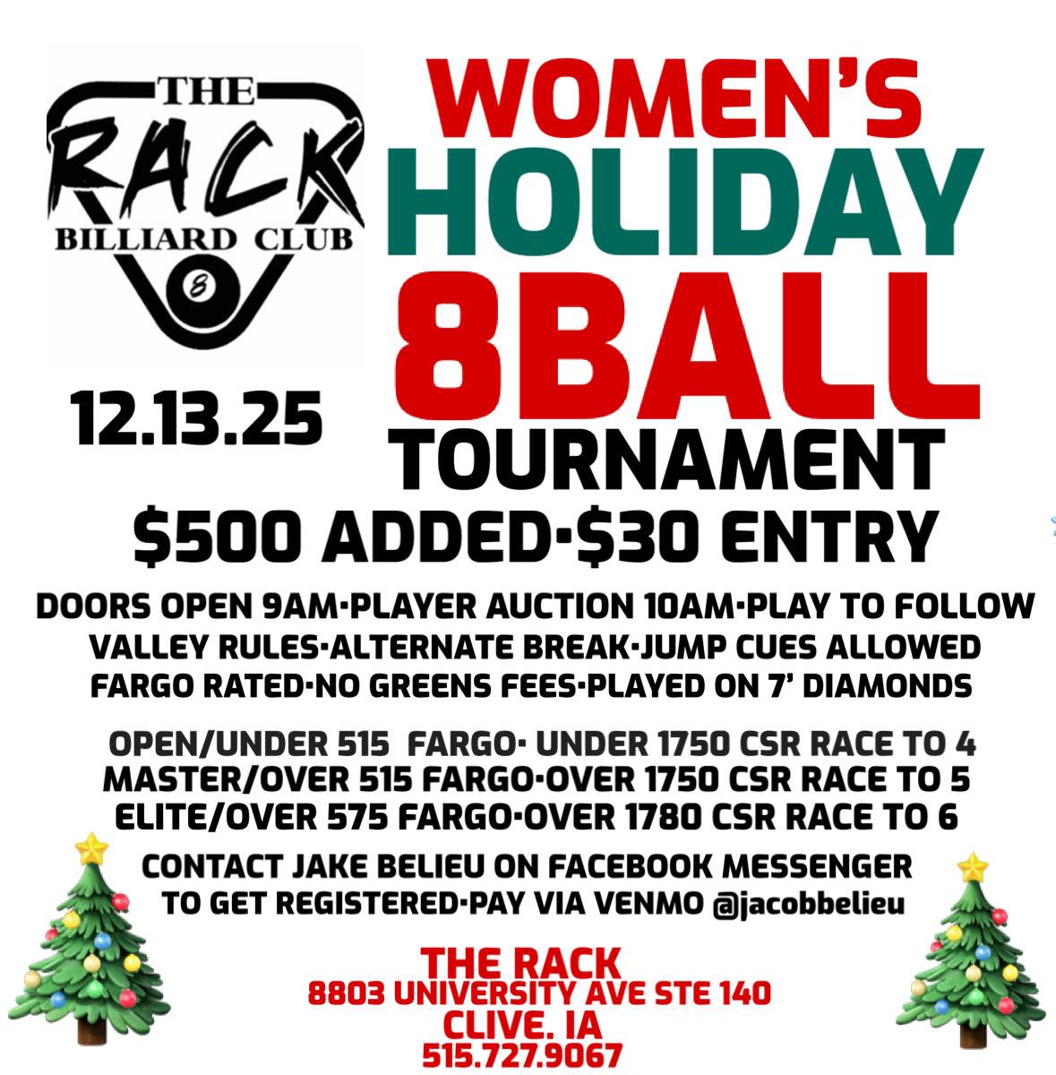 Women's Holiday 8ball Tournament flyer