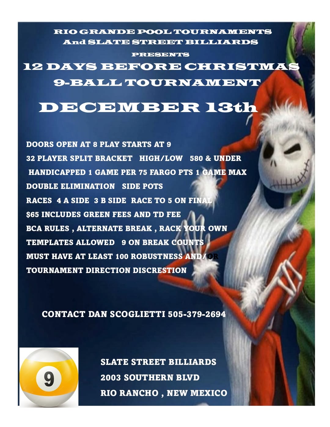 12 Days Before Christmas 9-Ball Tournament flyer