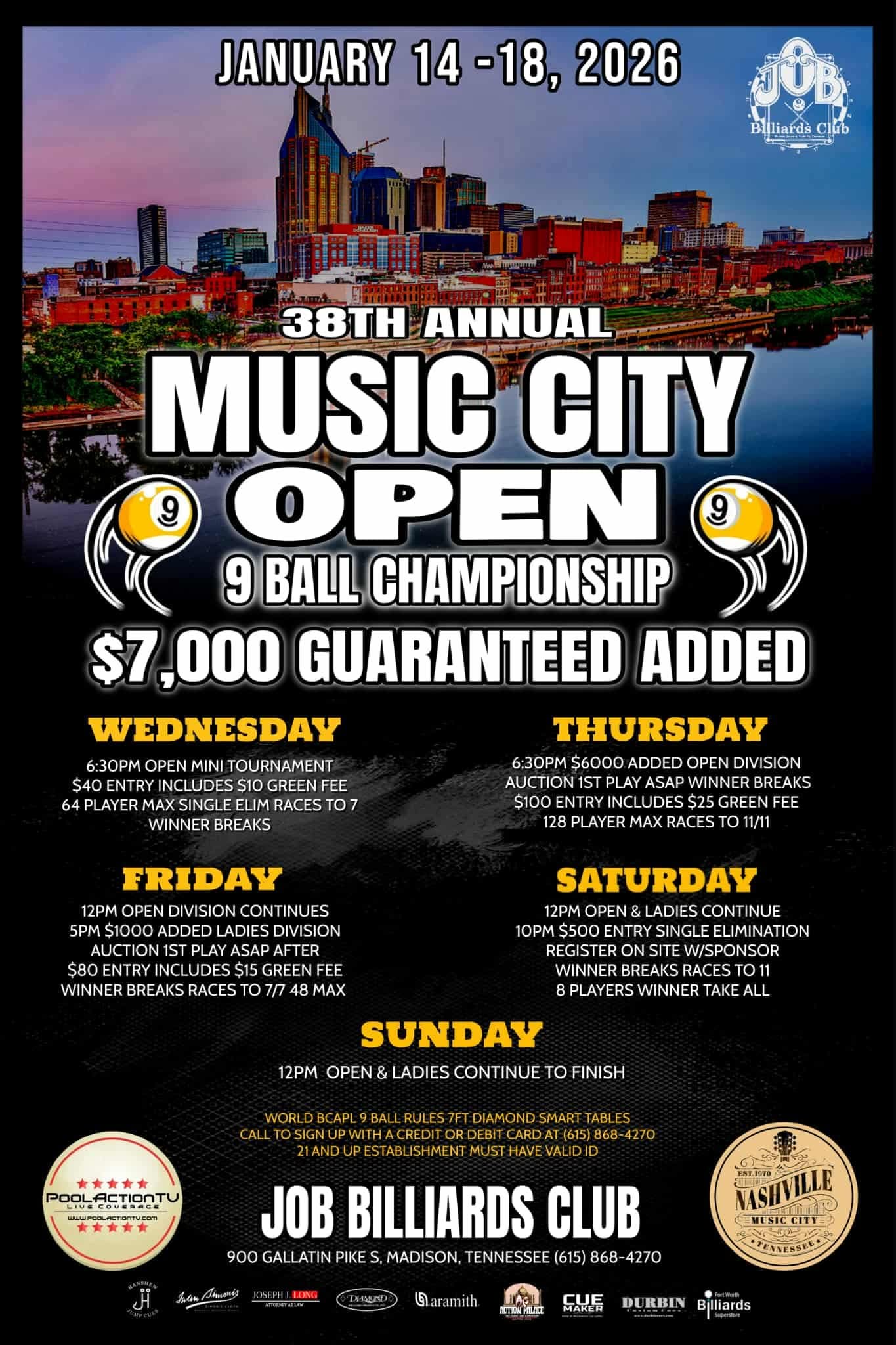 38th Annual Music City Open 9 Ball Championship flyer