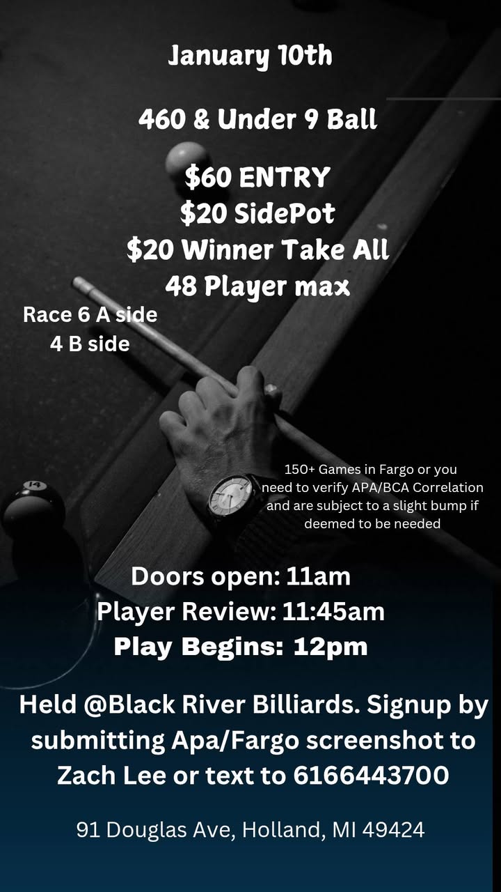 460 & Under 9 Ball flyer