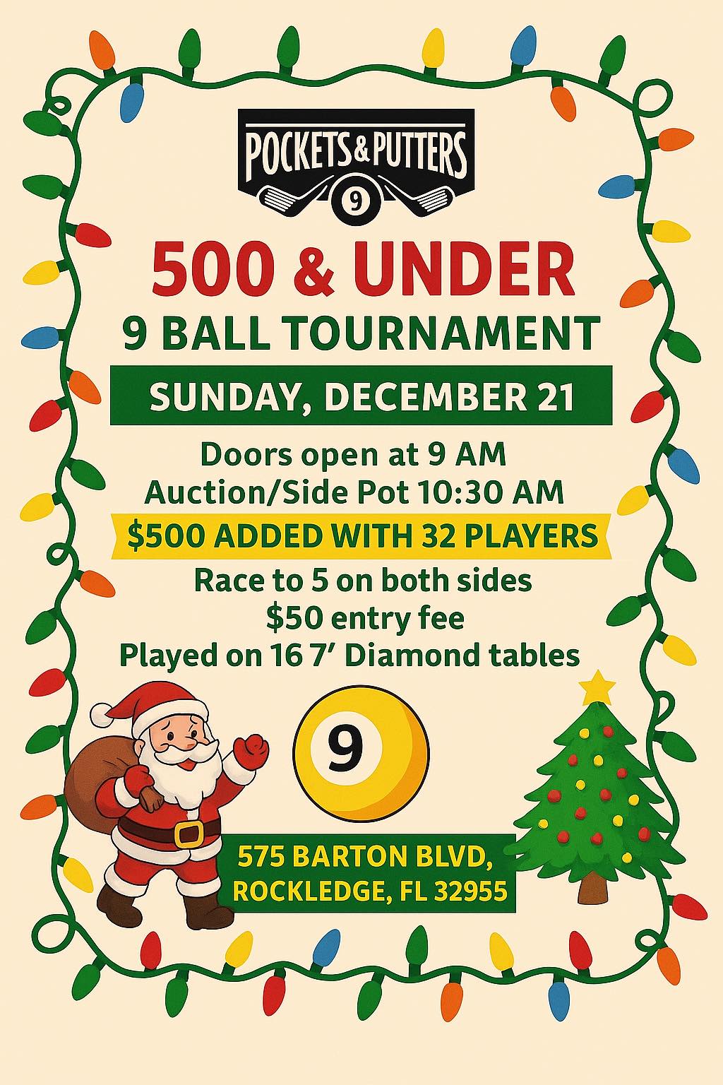500 & Under 9 Ball Tournament flyer