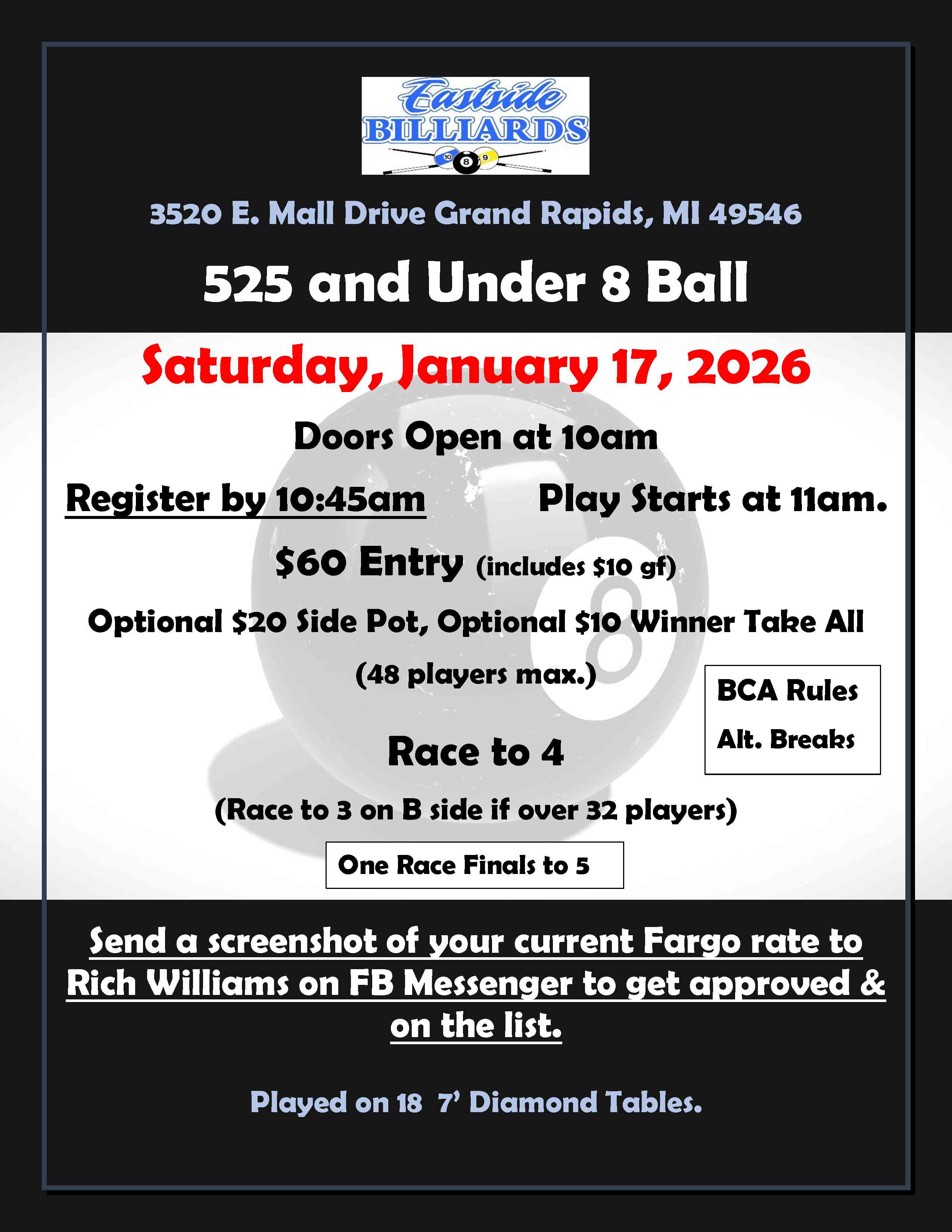 525 and Under 8 Ball flyer