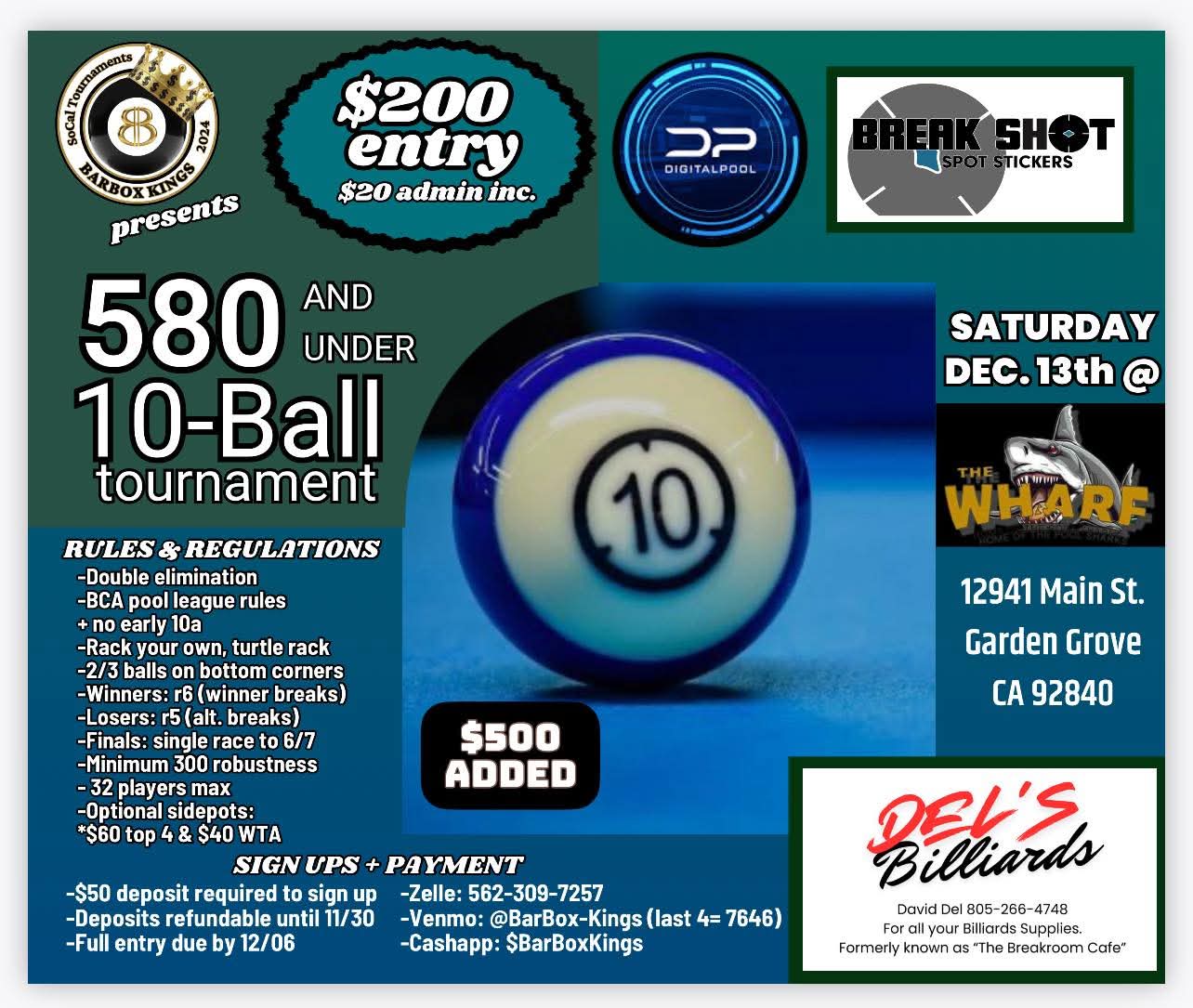 580 And Under 10-Ball Tournament flyer