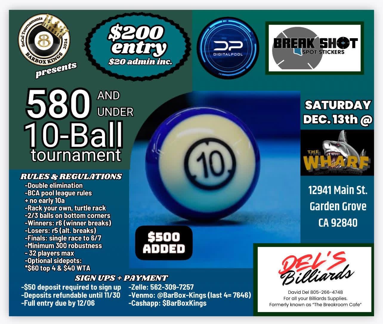580 and Under 10-Ball Tournament flyer