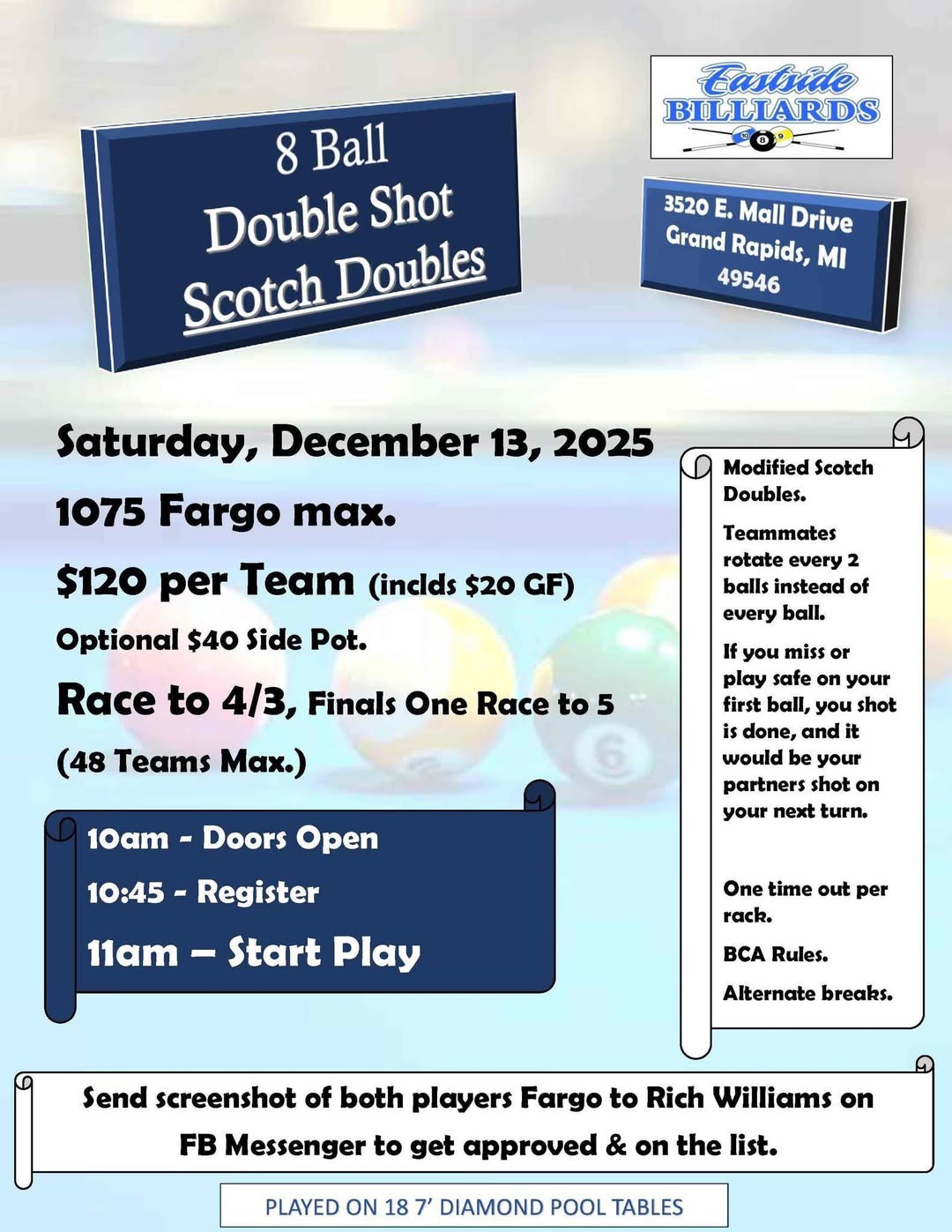 8 Ball Double Shot Scotch Doubles flyer