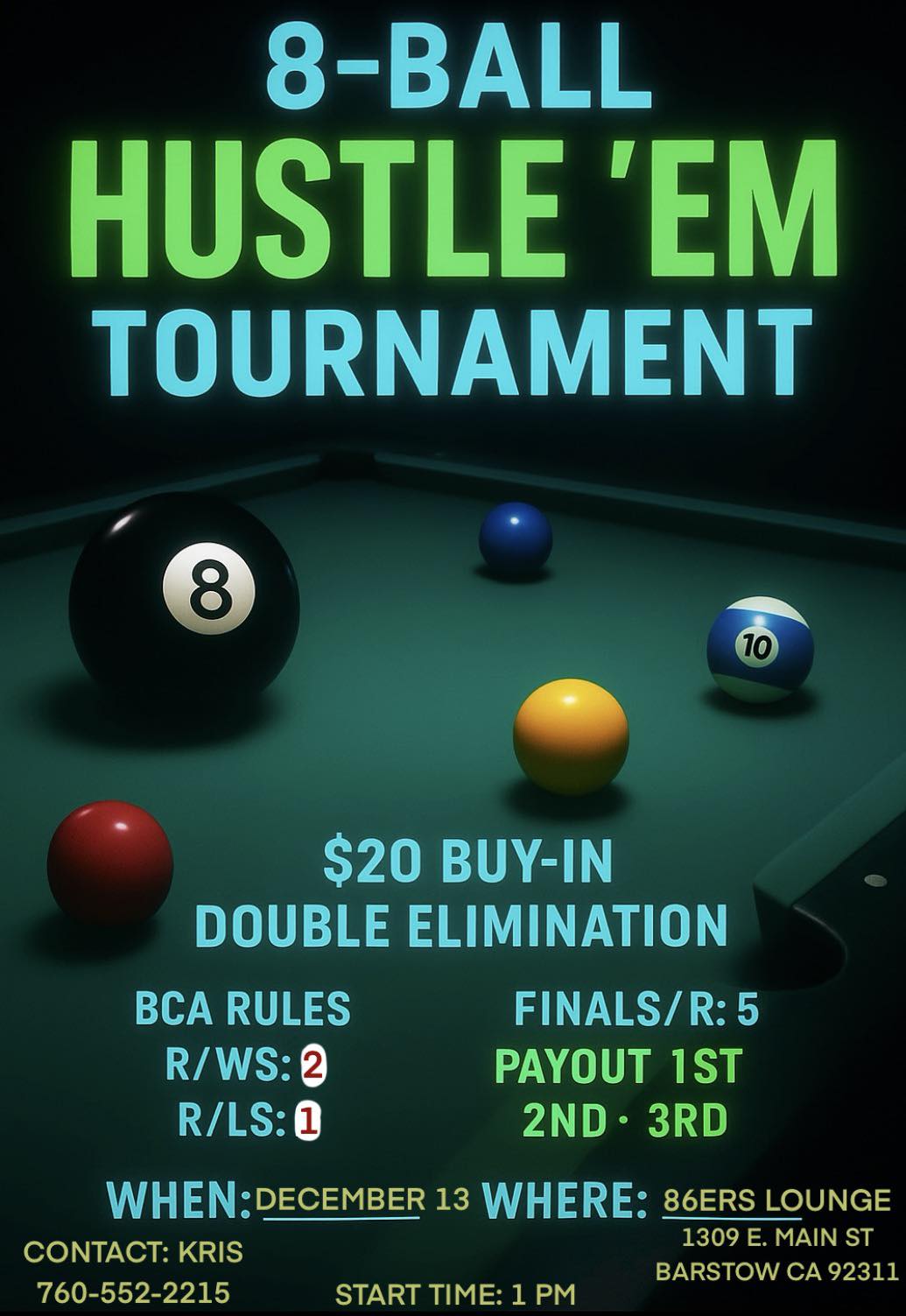 8-Ball Hustle 'Em Tournament flyer