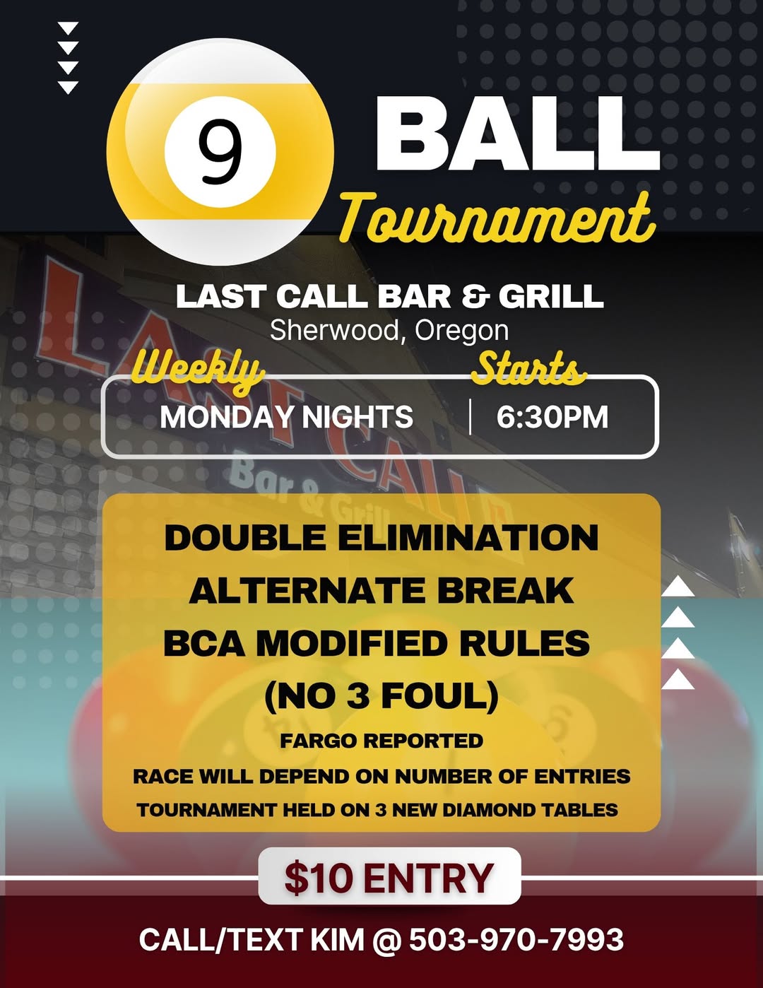 9 Ball Tournament flyer
