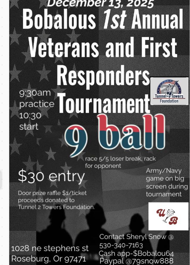 Bobalous 1st Annual Veterans and First Responders Tournament flyer