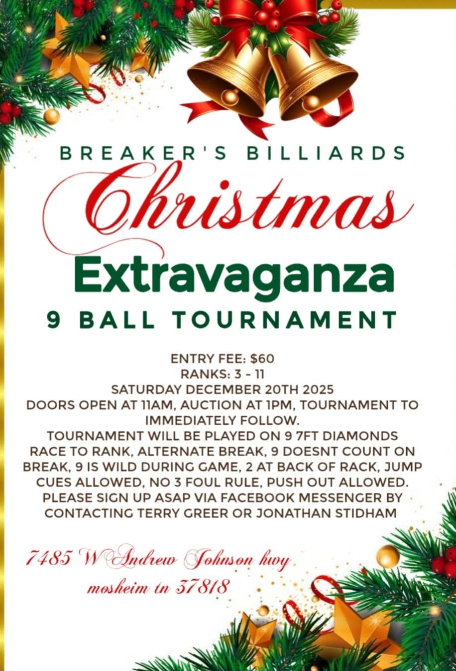 Christmas Extravaganza 9 Ball Tournament flyer